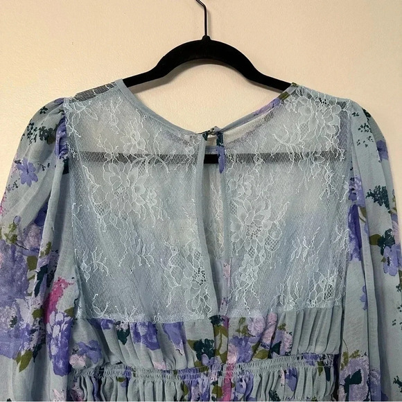 Free People Daphne Blouse Silver Blue Combo Size LG NWT - Picture 12 of 14